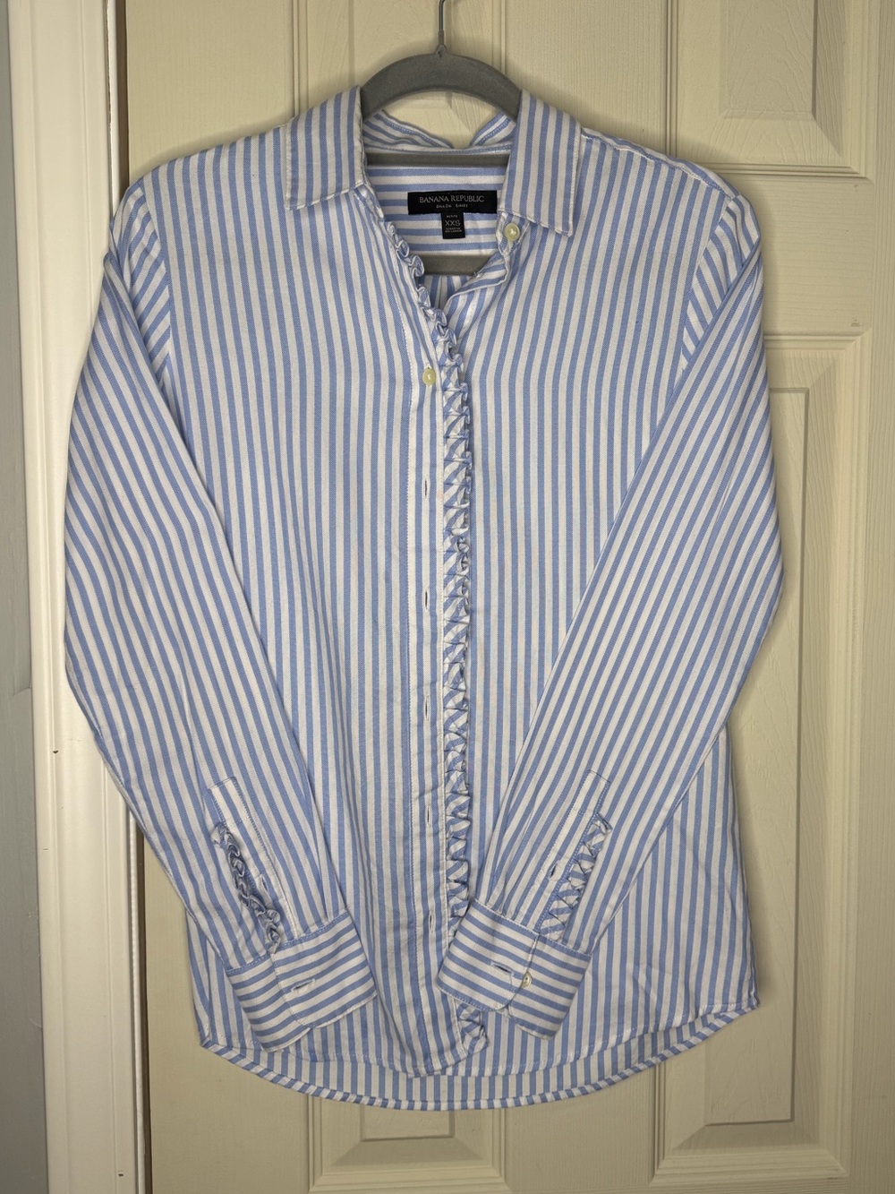 Banana Republic Blue and White Striped Button-Down Blouse